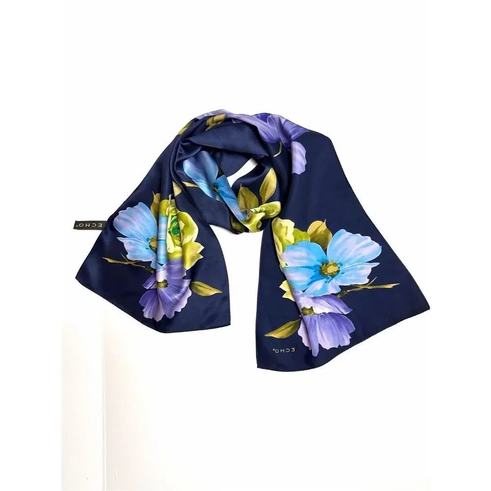 Echo Silk Satin Blue Scarf Rectangle 11,5x52